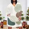 Women Plus Size V Neck Long Sleeve Abstract Printed Fitted Straight Dress
