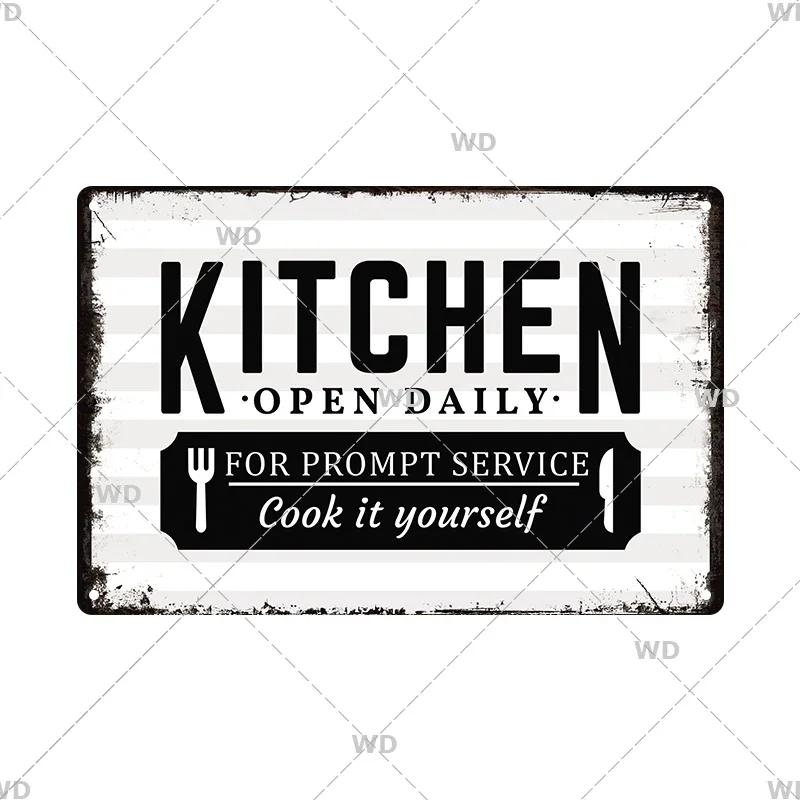 Retro Tin Sign Kitchen Rules Food Iron Painting Wall Art Metal Vintage Plaque Metal Posters for House Home Dinning Room Decor