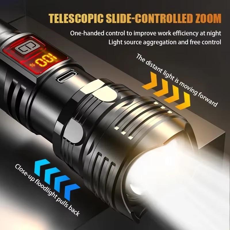 New USB Rechargeable LED Flashlights High Power Portable White Laser Telescopic Zoom Torch Lamp Outdoor Camping Fishing lights
