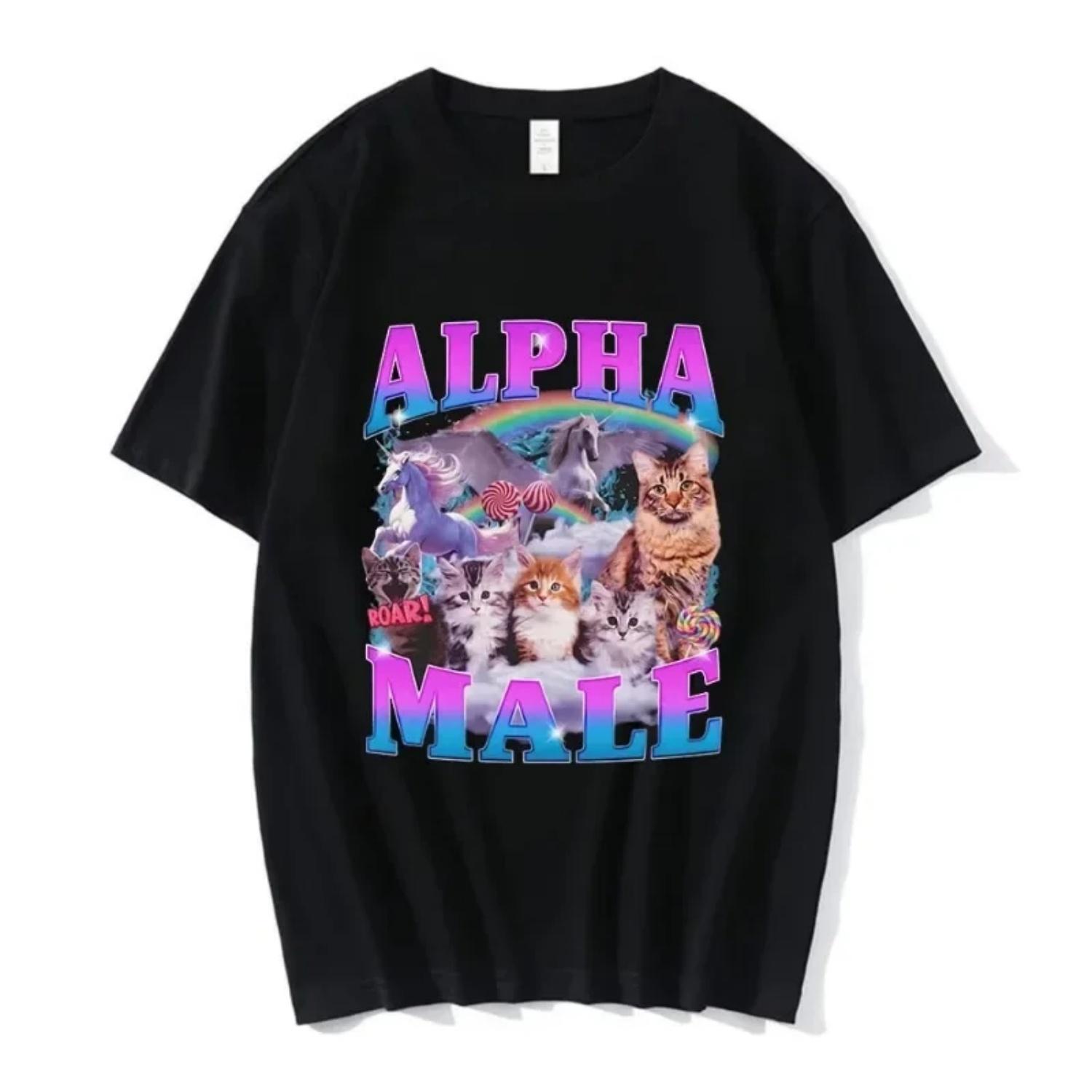 

Fashion Alpha Male Cute Kitten Cat Unicorn Rainbow Funny Graphic T-shirt Short Sleeve T-shirts Cotton Casual T Shirts S чёрный