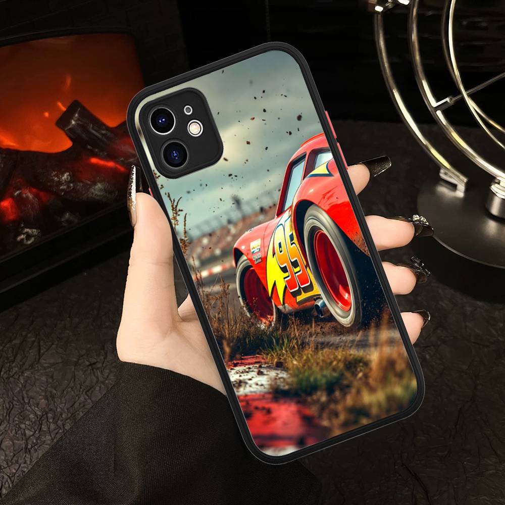 Cartoon Car L-Lightning M-McQueen For IPhone 16 15 14 Plus 13 12 11 Pro Max X XS MAX Translucent Matte Shockproof Cover