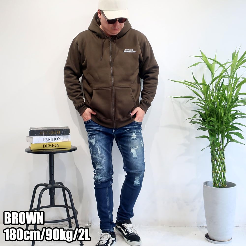 Men's Plus Size Dickies Zip Hoodie, Fleece-Lined, Long Sleeve, Sizes 3L, 4L, and 5L, 10001760 (JP, Alphabet, 3L, Brown)
