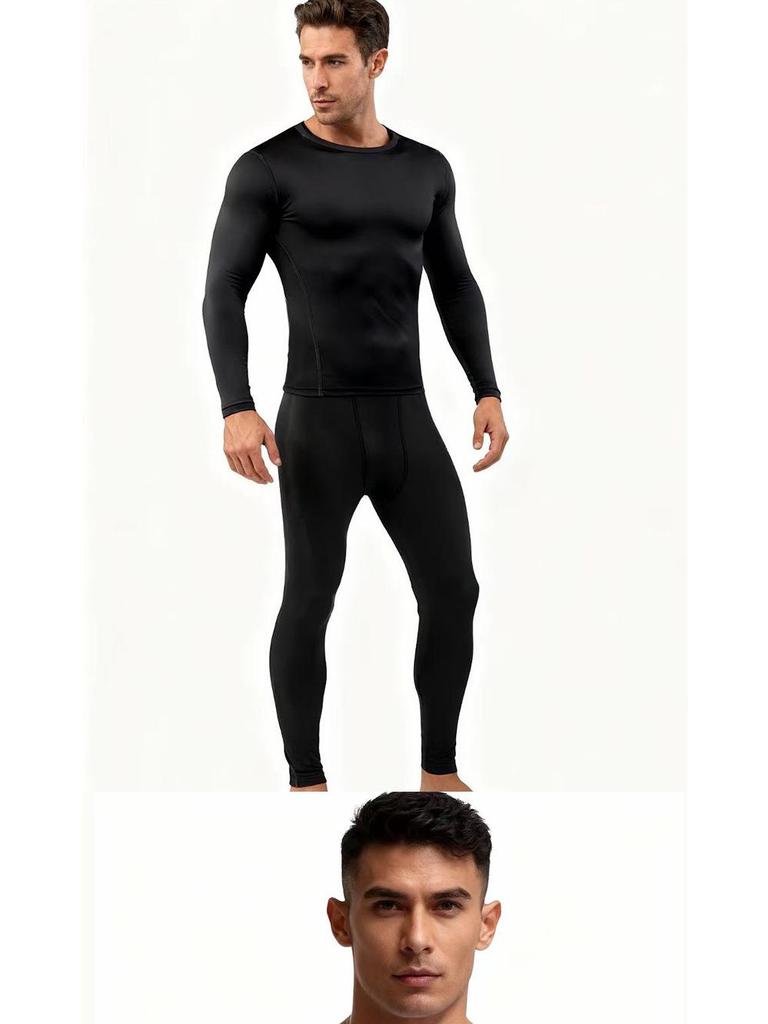 Men's Winter Fitness Set: Quick-Dry, Velvet-Lined Long Sleeve & Pants for Running and Training