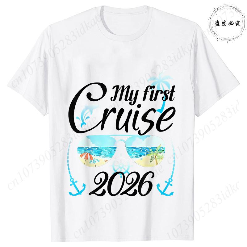My First Cruise 2026 Tshirts for Women Sunglasses Beach Graphic  Short Sleeve Fashion Cruise Vacation Daily Wear Trendy Tees