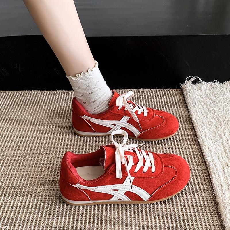 Retro Flat-bottomed German Training Shoes Women's Summer 2025 New Soft-soled Versatile Single Shoes Angola Red Sports Running Casual Shoes