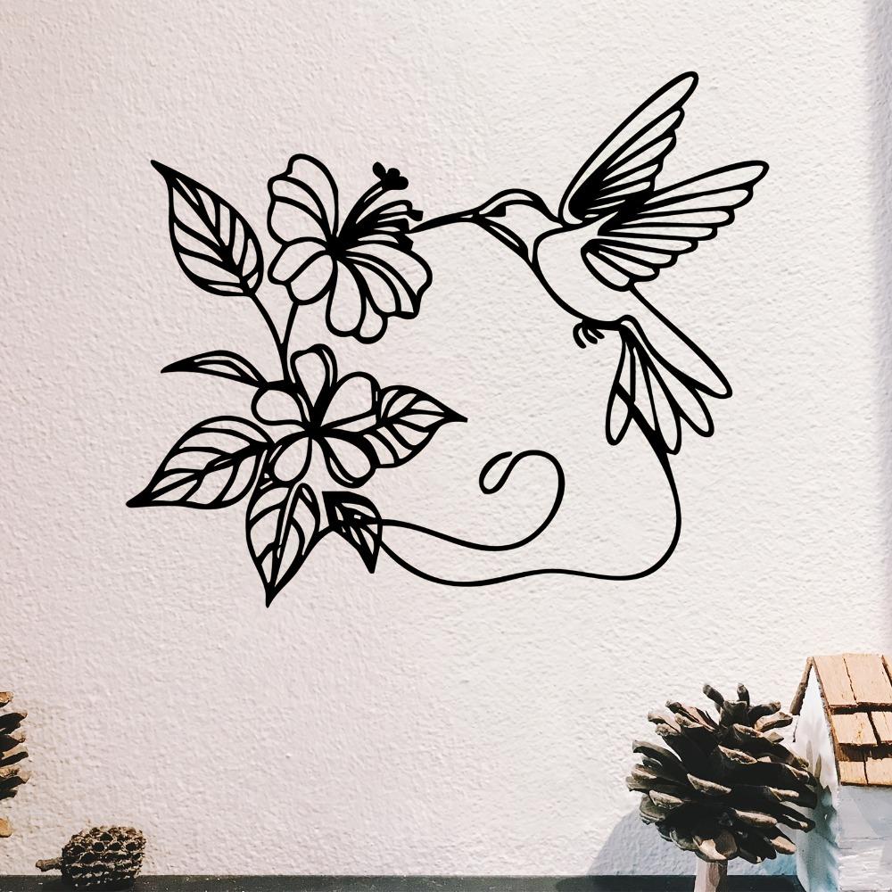 Hummingbird Hibiscus Metal Wall Art Decorative Mural Rust Resistant Nature Lovers Home Garden Gift Valentine Mother Day 1pc