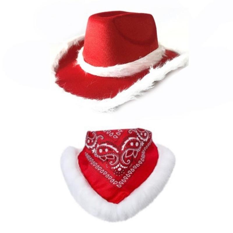 Fashion Santa Claus Party Christmas Luminous Cowboy Hat Western Red Felt Hats Wide Brim Cowgirl Hat Jazz Hat For Women Men