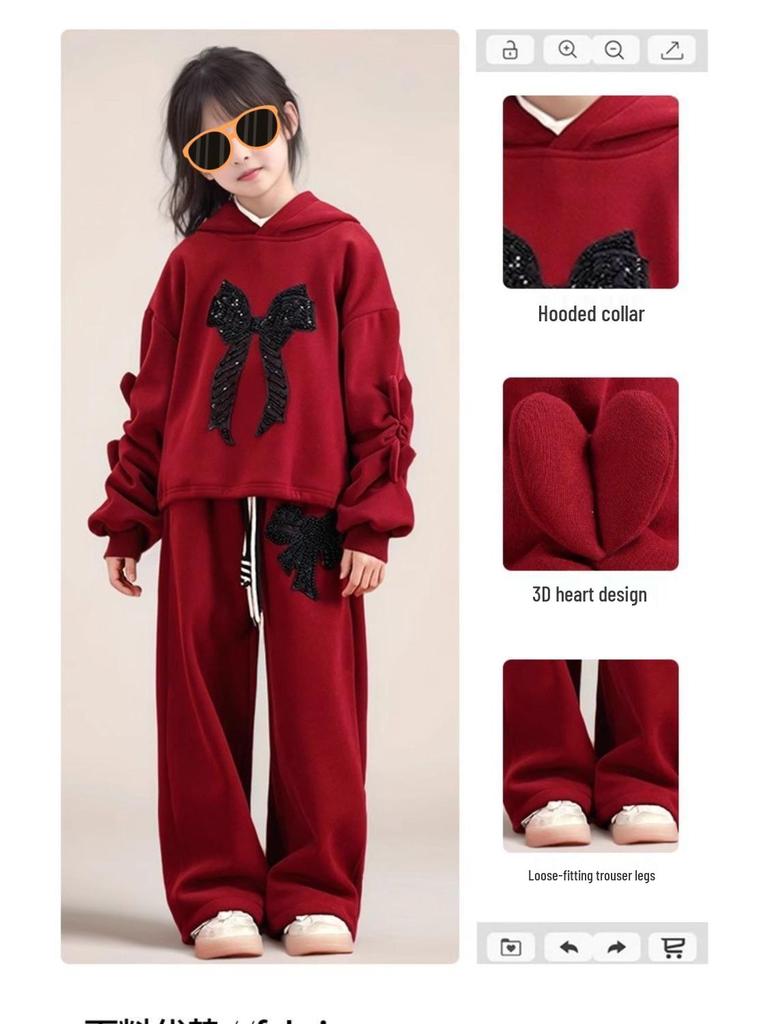 Mädchen lässiger Streetstyle Plus Samt Zweiteiler Set - Herbst/Winter Warmes Outfit