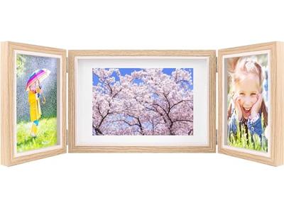 Siawadeky KG Size Photo Frame, 3-Sided Foldable Photo Frame, Display Frame, 360° Rotating, Perfect for Postcards, Anniversaries, Birthdays, Mother's D