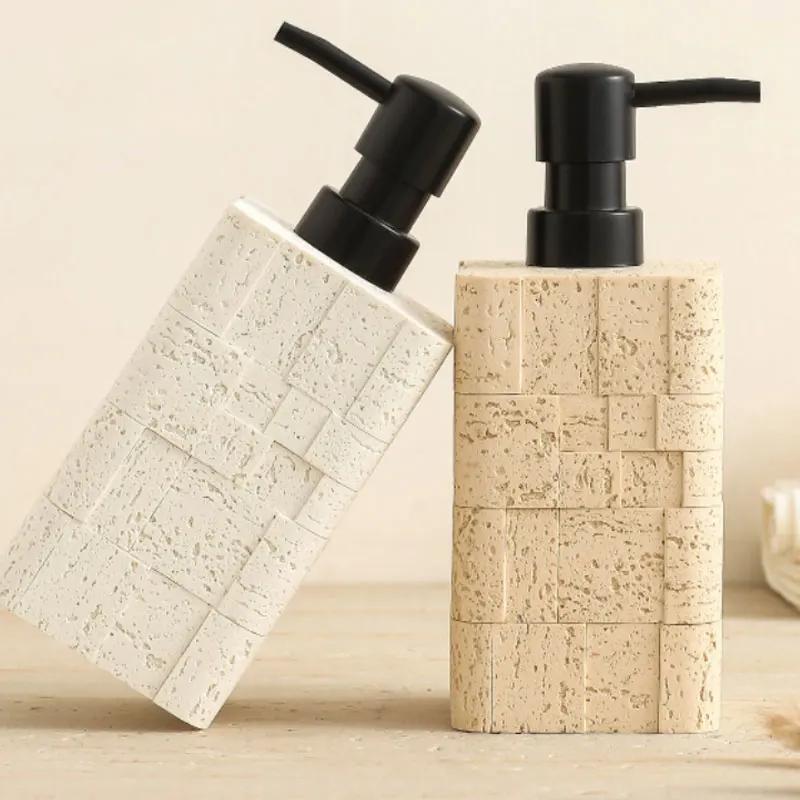 Dispensador de jabón de 400 ml moderno simple textura de piedra de cueva loción baño hogar lujo tipo presión de aire botella de desinfectante de manos
