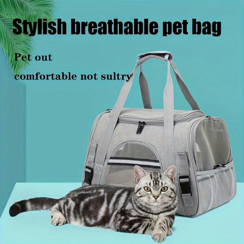 Portable Cat Carrier Bag, Breathable Polyester Soft-Sided Travel Pet Bag with Zipper Closure, Outdoor Pet Carrier