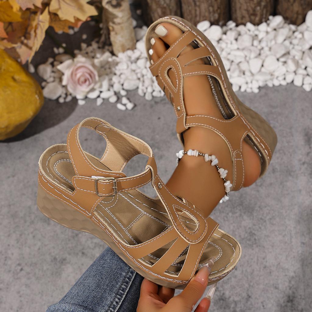 Mode Damen Outdoor High Heel Sandalen 2025 Sommer Neu Keilabsatz Schuhe Damen Retro Leder Lässige Plateau Sandalen Zapatos De Mujer