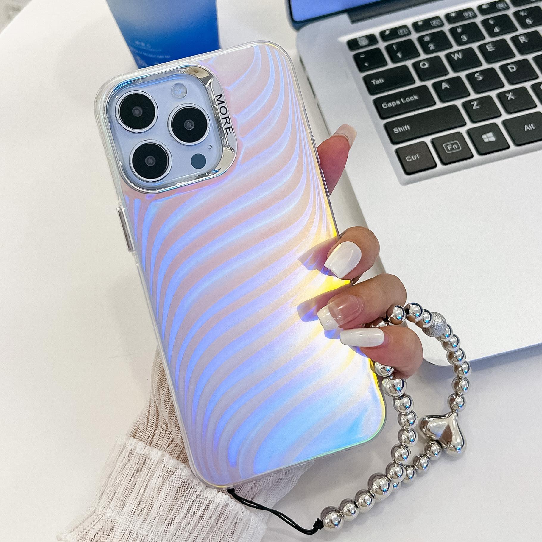 

Летнее гальваническое лазерное покрытие для чехла Apple 16E для телефона IPhone 15promax с жемчужным браслетом, цветной чехол For iPhone13Promax