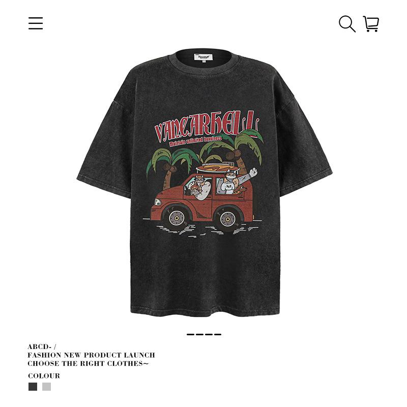Ve Fun Top Printed Short Sleeve Loose Casual Cartoon T-Shirt High Street O Couple Character Rsize Male Tide
