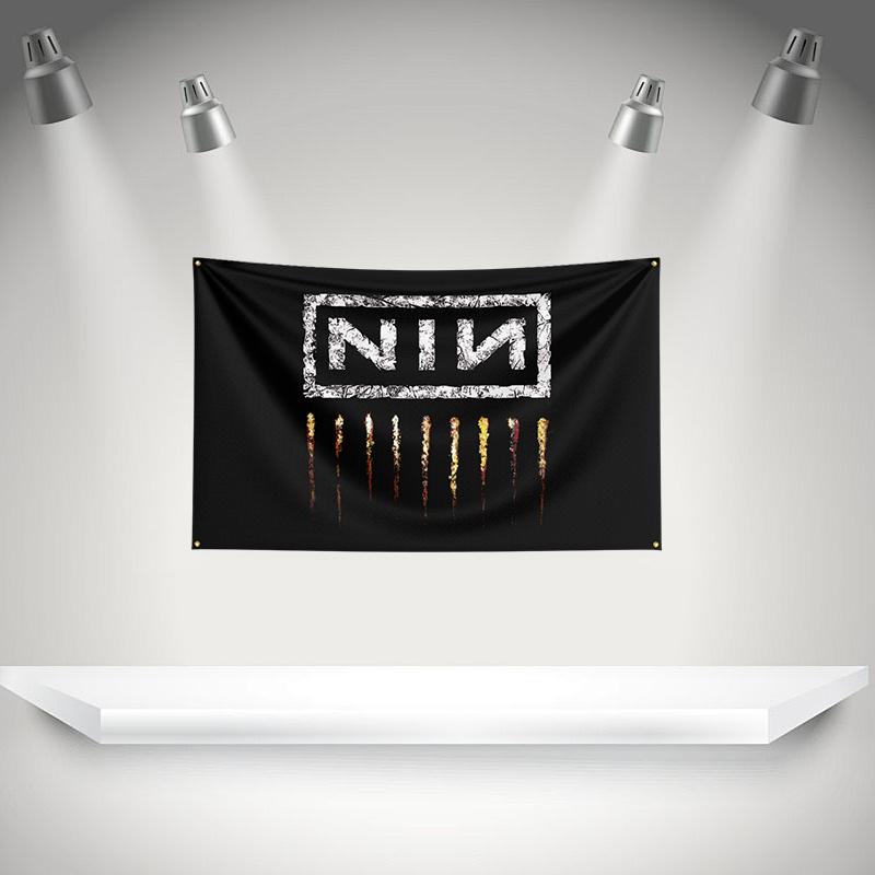 N-NIN Nine Inch Nail Flag Rock Music Band Banner with Grommet HD Printing Tapestry Exhibition Music Band Fans Garage Decor