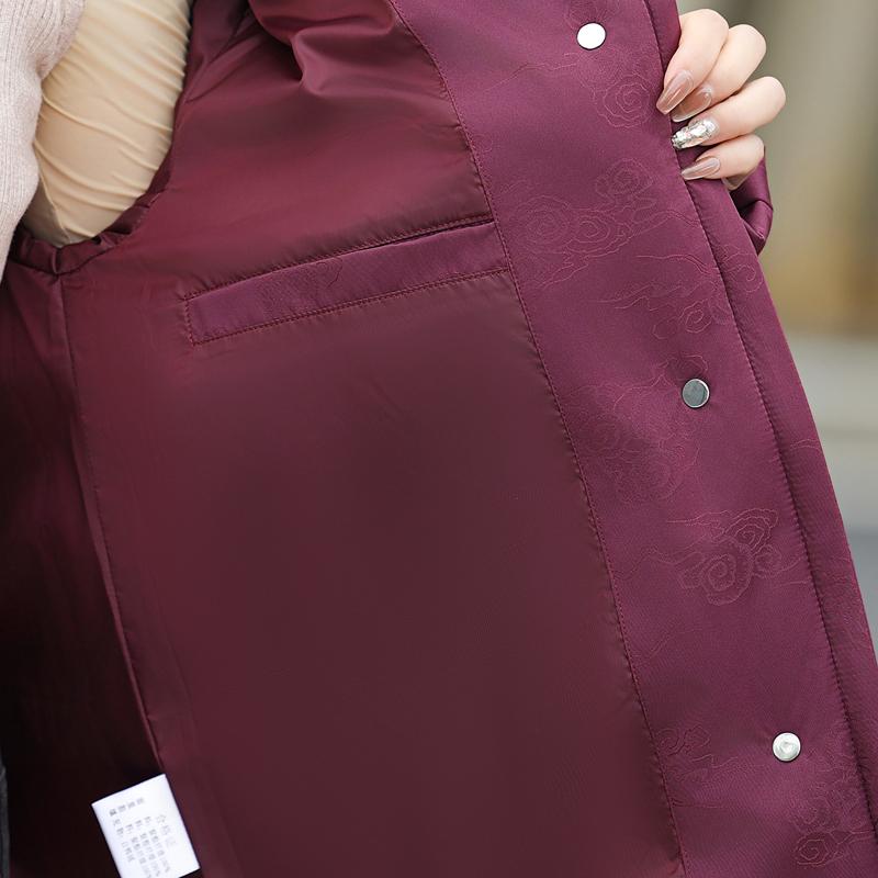 Kobiety w średnim wieku Zimowe Krótkie Kurtki Puchowe Vintage Parki z Haftem z Kapturem Eleganckie Grube Ciepłe Rozmiar Plus Płaszcze Puchowe Damska Odzież Wierzchnia