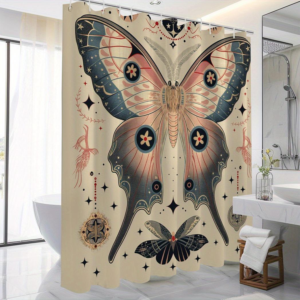 

Water-Resistant Butterfly Print Shower Curtain - Polyester, 71X71 , 12 Hooks, Machine Washable, Animal Themed Decor W60H190(CM)-1 Pcs