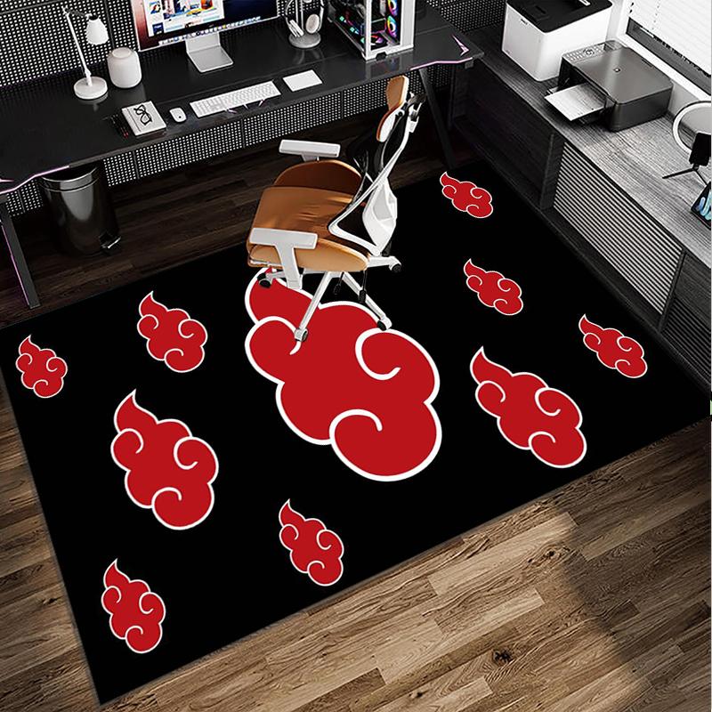 Anime Red Clouds On Black Background Office Rug Chair Mat, Game Carpet, Suitable for Front Door, Bedroom, Living Room, Desk, Holiday Gift