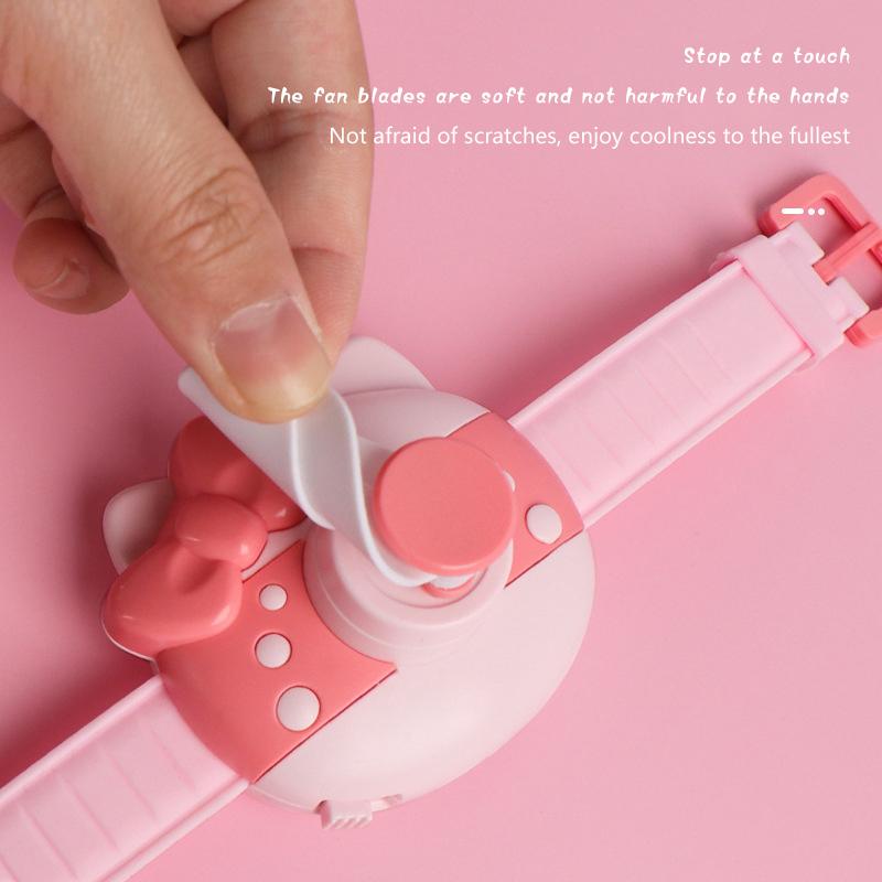 Kawaii Cartoon Kt Cat Wrist Fan Summer Rechargeable Student Children Portable Watch Small Fan Wind Force Usb Fan Kids Gifts