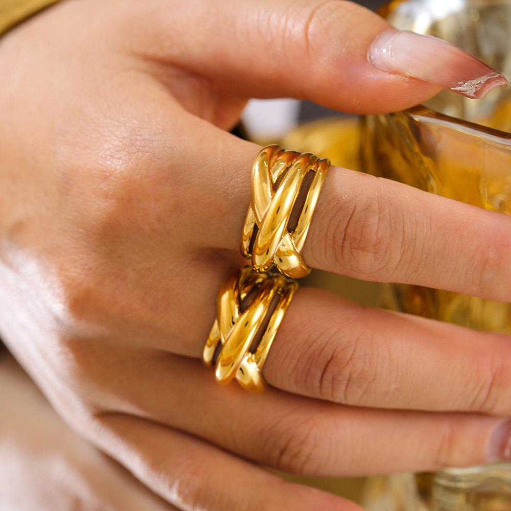 18k Gold Plated Geometric Multi-layer Titanium Steel Hollow Ring