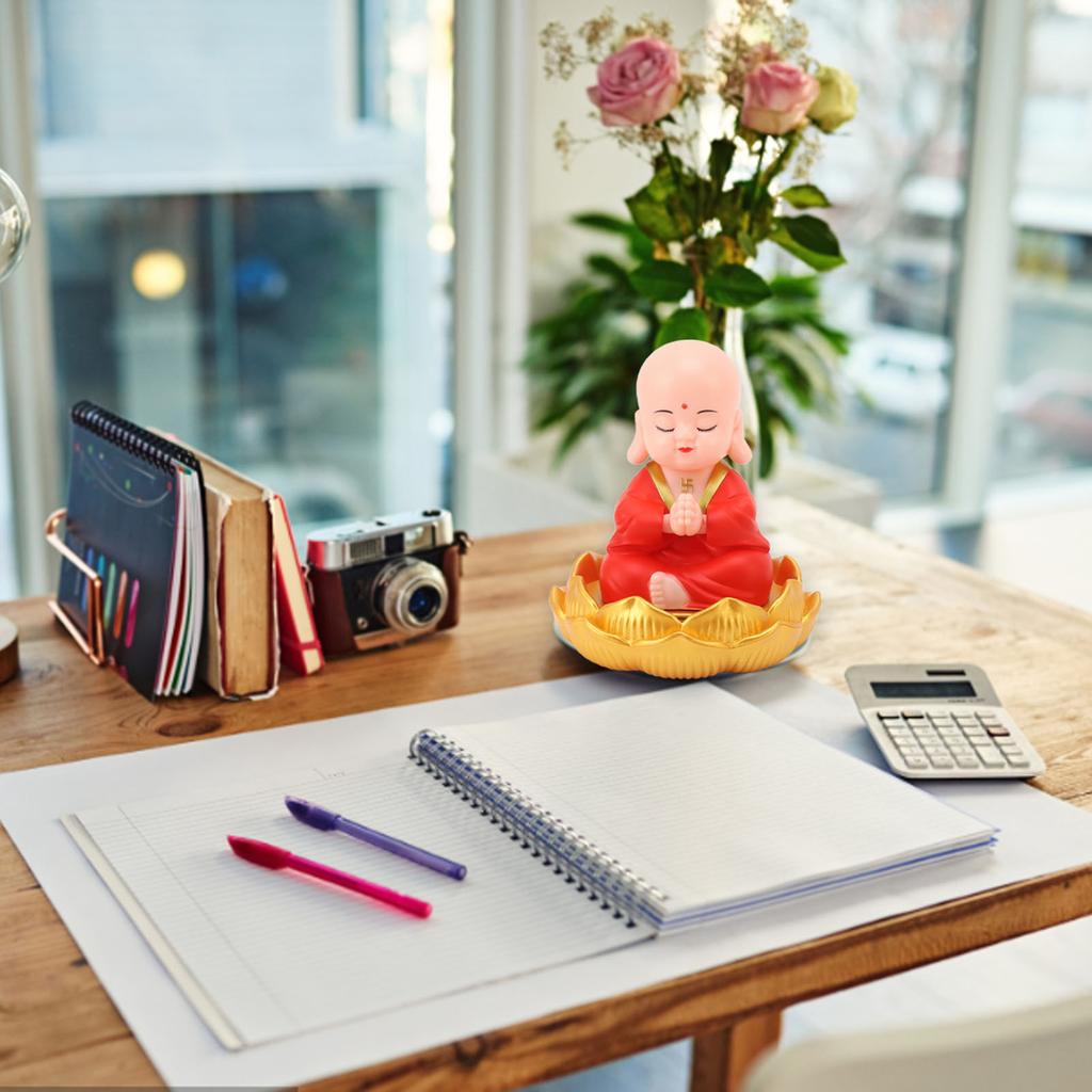 Small Monk Ornaments Cute Monk Car Interior Display Decoration Light Energy Sensing Decorations for Car Dashboard Home