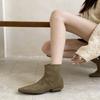 2025 new autumn and winter zipper retro brown suede Korean small ankle boots thin boots square head thick heel short boots women