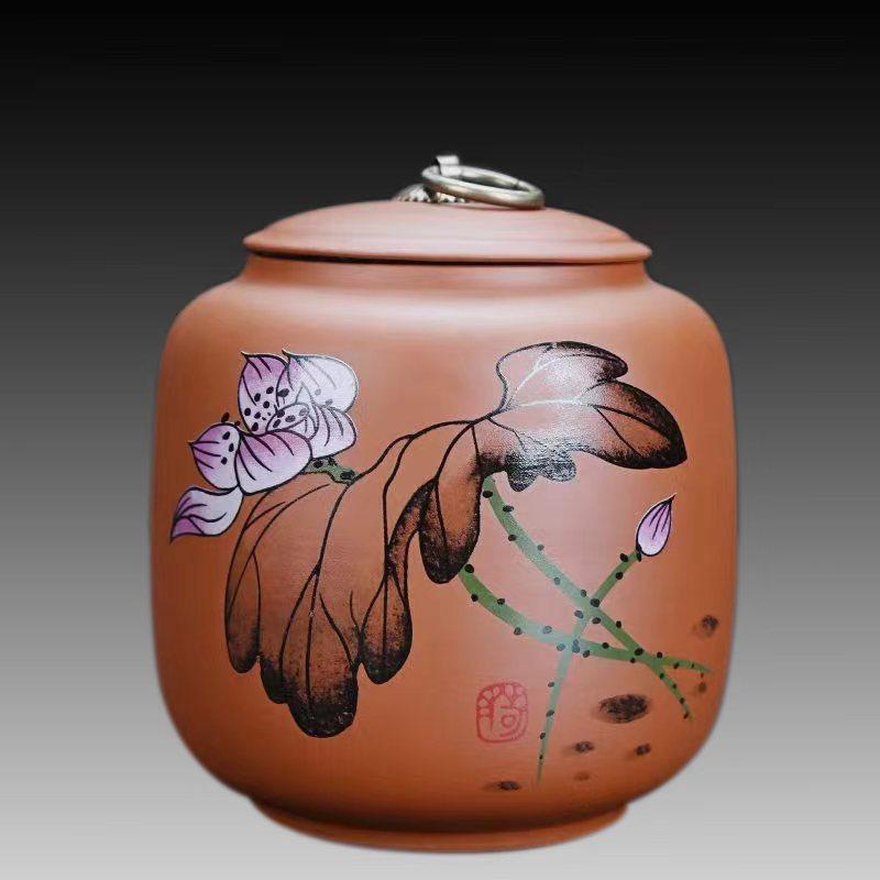 

Creative Purple Sand Red Ceramic Tea Jar Modern Ink Landscape Pattern Storage Jar Large Capacity Sealed Coffee Candy Jar Decor