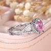 Cute Female Pink Zircon Love Heart Stone Silver Color Wedding Jewelry Promise Engagement Rings for Women