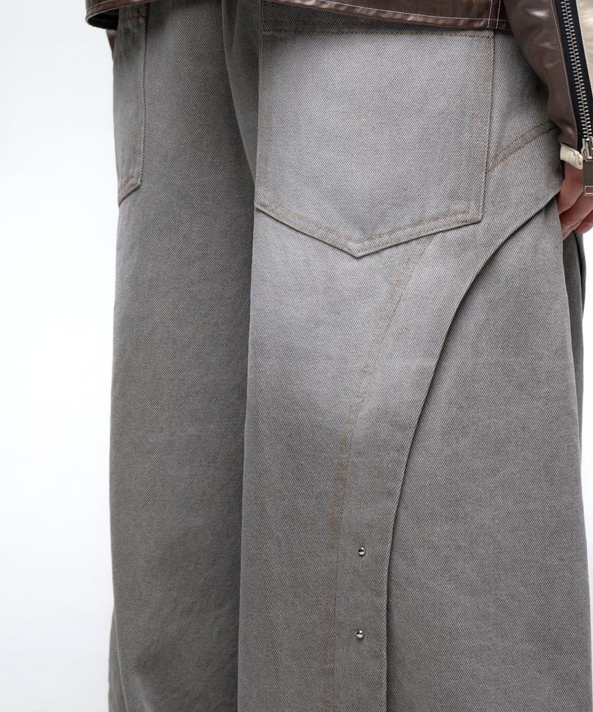 Aleseueseussi Curved Incision Balloon Denim Pants - Gray