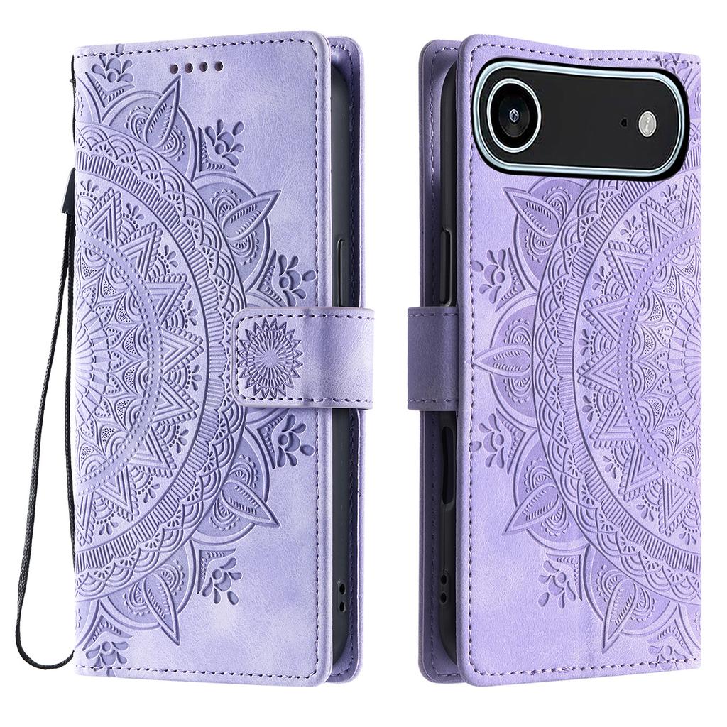 For iPhone 17 Air Case Imprinted Totem Skin Feel Wallet Leather Phone Cover with Hand Strap