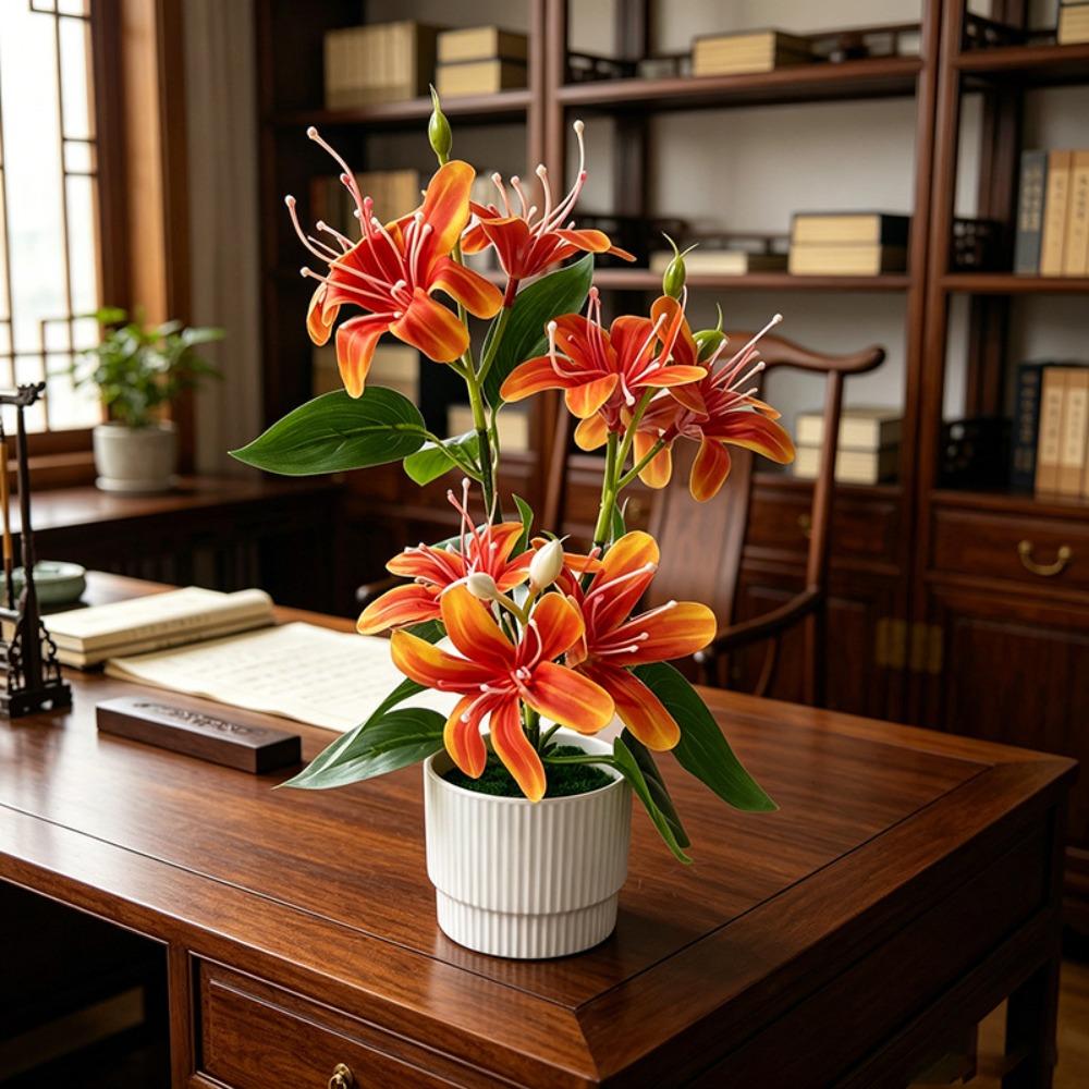 Plastic Jasmine Artificial Flower Multicolor Faux Jasmine Potted Desktop Oranemnt