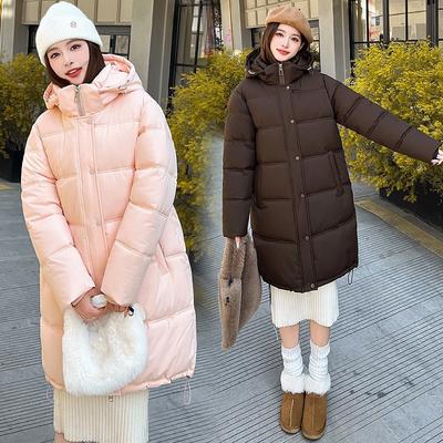 Dicke Kapuzen-Baumwolljacke für Damen, mittellang, Oversized, Arbeitsjacke, einfarbig, Herbst Winter