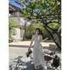 M5T6 Slightly Plus-Size Summer Sweet Style/French Polka Dot Strap Dress Backless Beach Vacation Dress Plus-Size Long Dress