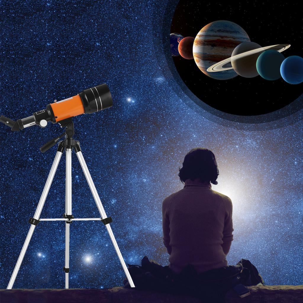 70mm Astronomical Telescope 150X High Power Monocular Telescope Refractor Spotting Scope with 5*24 Finder Scope Tripod Moon Filter 3X Barlow Lens for