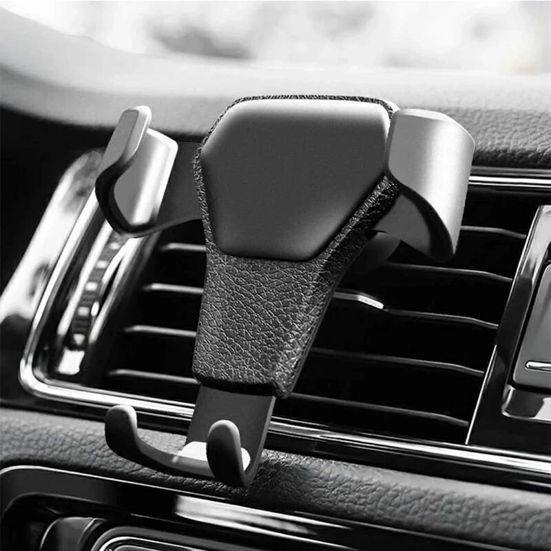 Car Leather Cell Phone Holder Car Air Vent Universal Cell Phone Holder Automatic Locking Anti-shaking Firm Holder