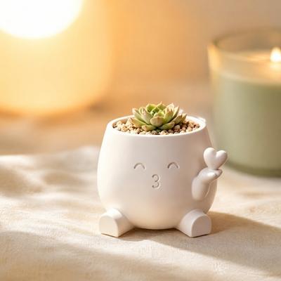 Small Indoor Plant Container Cute Succulents Planter, 3D Printed Pot with Hand Holding Heart, Desktop Flower Resin for Home Office Desk Decor