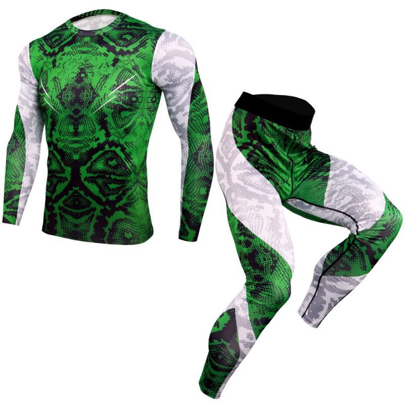 Mens Quick-Dry Athletic Set: Compression Running Pants Long-Sleeve Tee Gym Basketball Outdoor Fitness