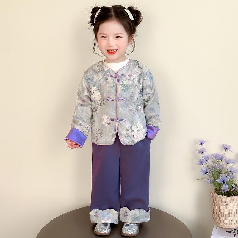 

Комплект ханьфу Весна и Осень 2025: Новый китайский костюм тан для девочек - Детский костюм в традиционном стиле 90 cm фиолетовый