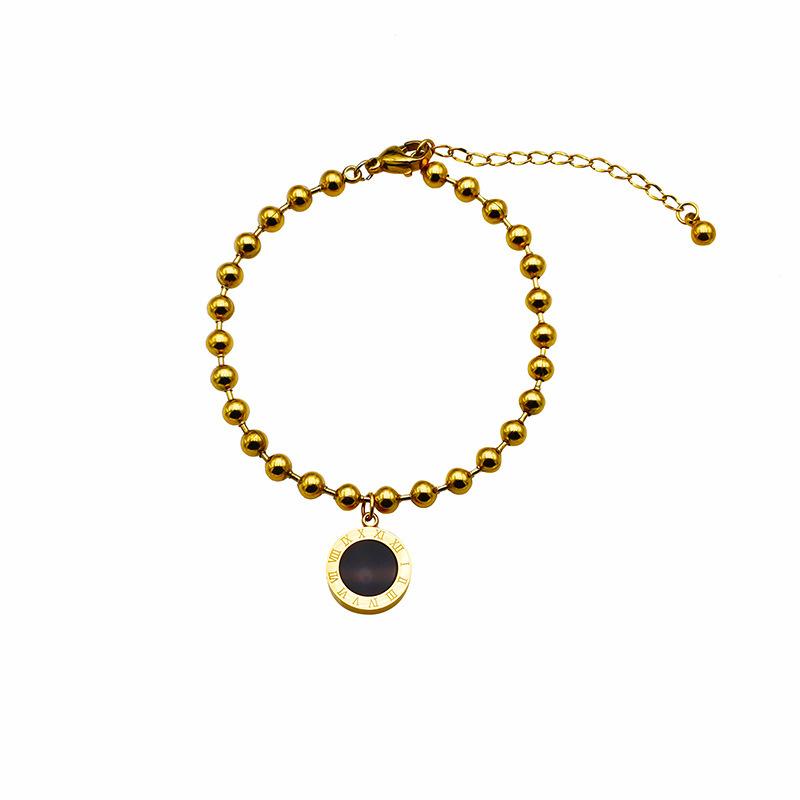 Retro Black And White Double-Sided Roman Premium Digital Bracelet Women'S Non-Fading Round Bead Titanium Steel Bracelet