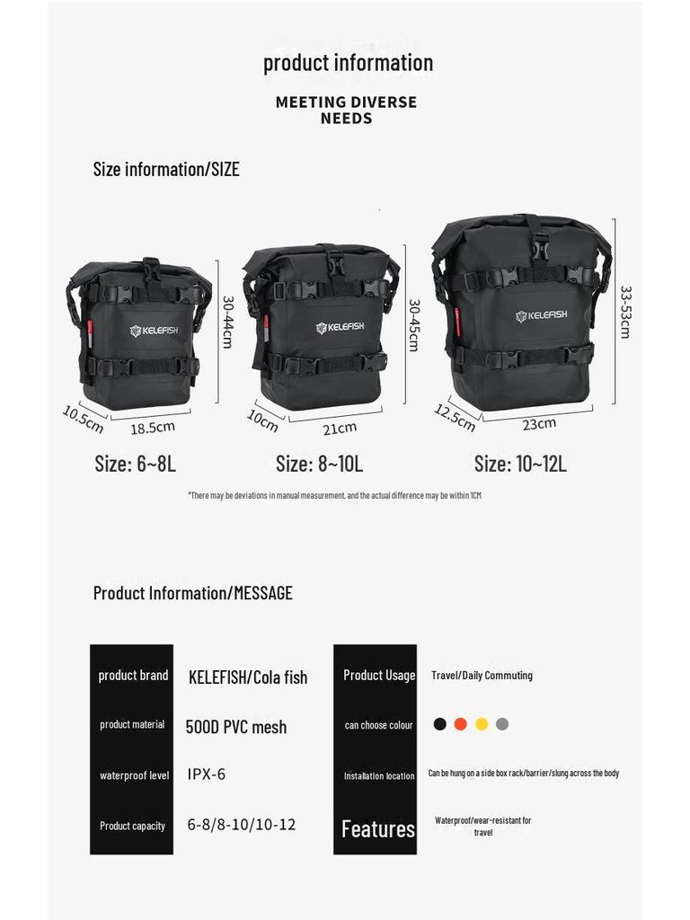 KELEFISH Rainproof Motorcycle Reflective Side Travel Bag