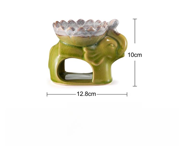 Ceramic Ice Cracking Lotus Incense Burner Elephant Shape Aromatherapy Essential Oil Aromatic Wax Diffuser Censer Home Decoration