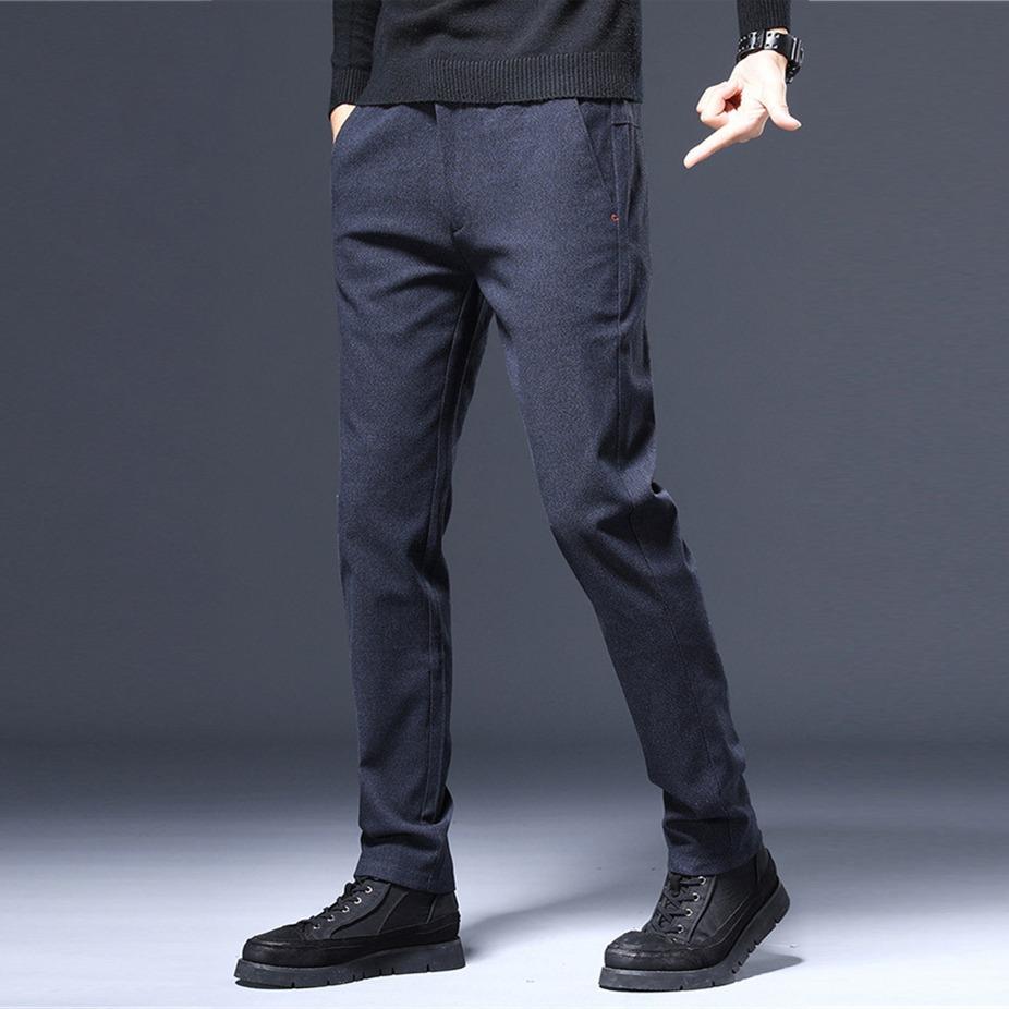 Cotton Slim Fit Casual Pants Men Business Fashion Elasticity Skinny Trousers Classic Black Gray Male Clothes