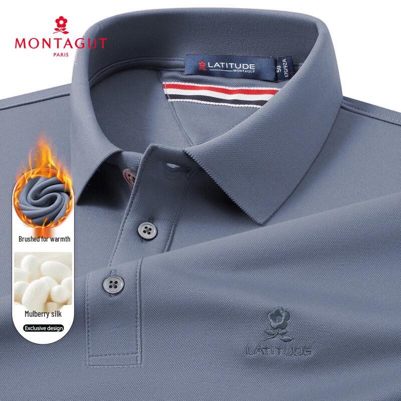 

MONTAGUT Men s Silk-Blend High-Stretch Long Sleeve Polo Shirt 56