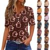Women's Casual Halloween Print V Neck Short Sleeve Button Front T Shirt Top for Everyday Wear and Seasonal Events