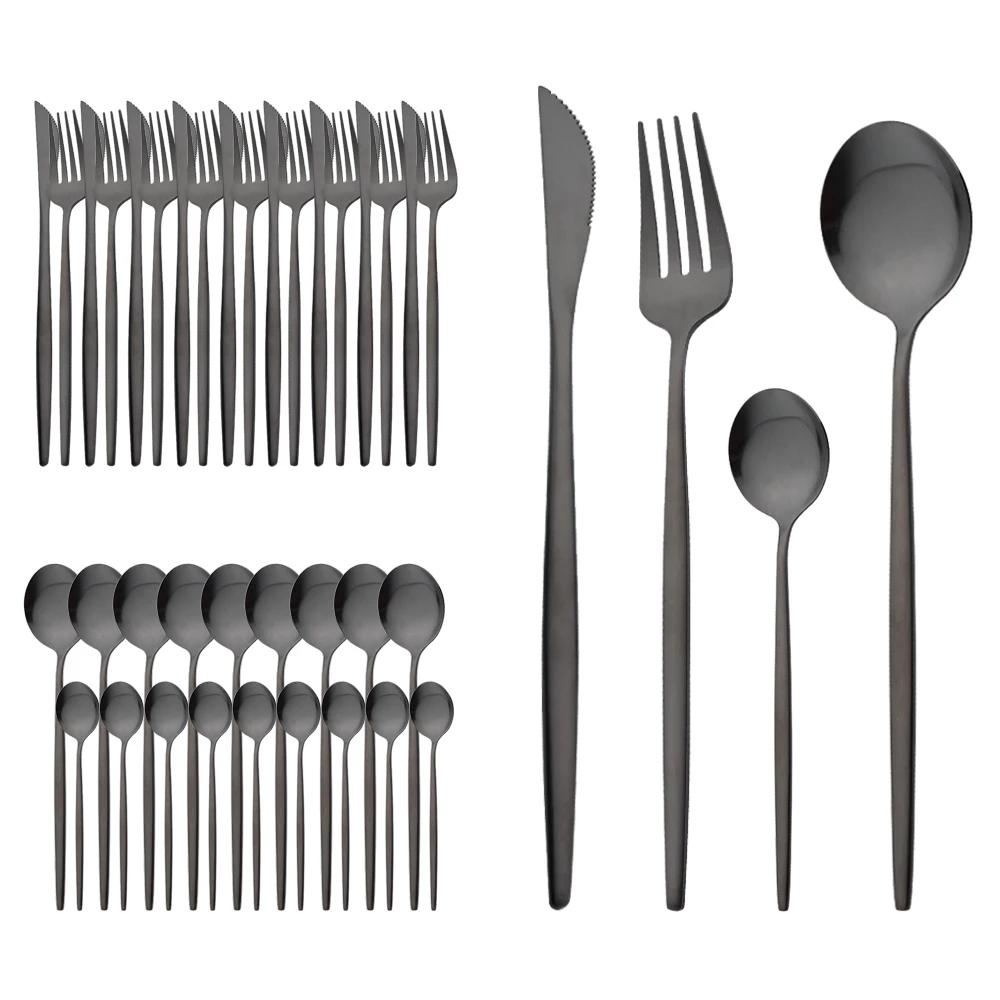 40Pcs Silver Matte Cutlery Set Knife Fork Coffee Spoon Dinnerware Set Stainless Steel Tableware Western Kitchen Flatware Set