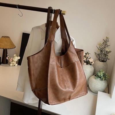Retro Handmade Big Beach Tote Bag High Capacity Shoulder Solid Color Multifunction Handbags for Ladies
