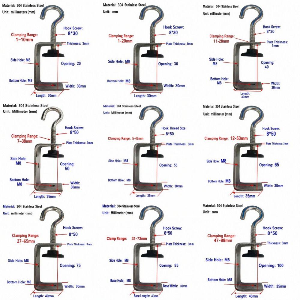Adjustable C-clamp 304 Stainless Steel Fixed Holder Clip Square Clamp Hardware Fasteners