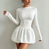 2026 Womens Slim Fit Long Sleeve Midi Dress With Elastic Puff Skirt Round Neck Stretch Milk Silk Fabric