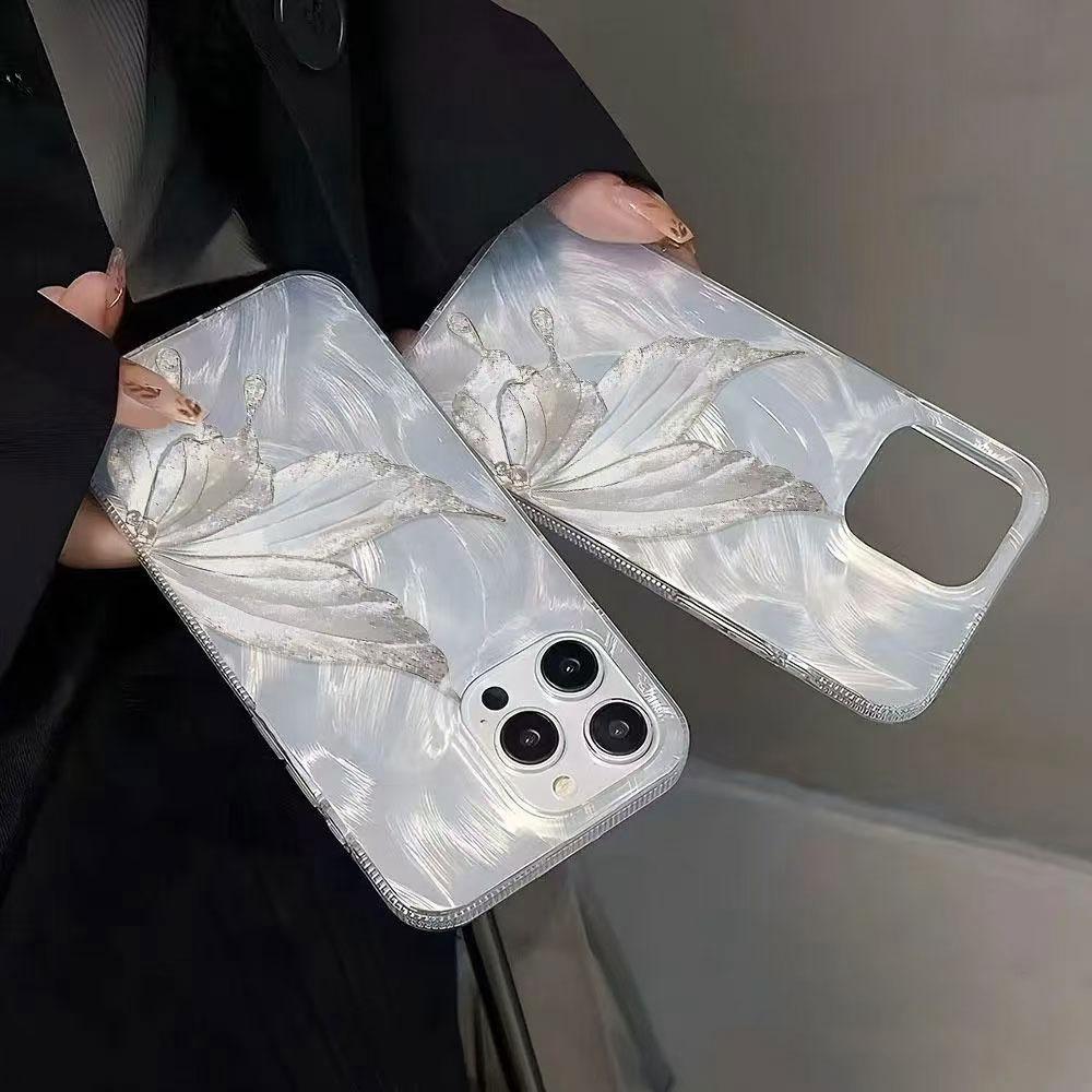 Luxury Laser Silver Butterfly Texture Phone Case for Iphone 16 15 14 7 8 Plus 13 Pro Max 16e X XS XR SE 2022 Back Silicone Cover