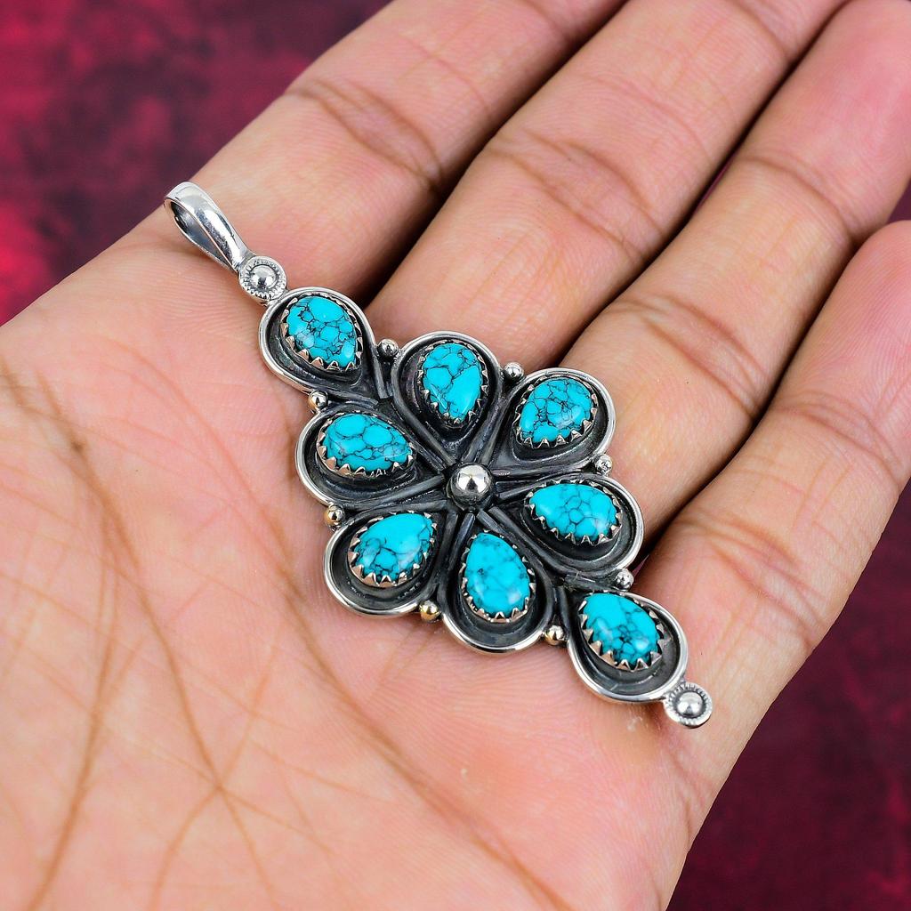 Pendentif en argent sterling massif 925 et turquoise Santa Rosa, bijou fait main en pierres précieuses, cadeau pour femme, pendentif neuf